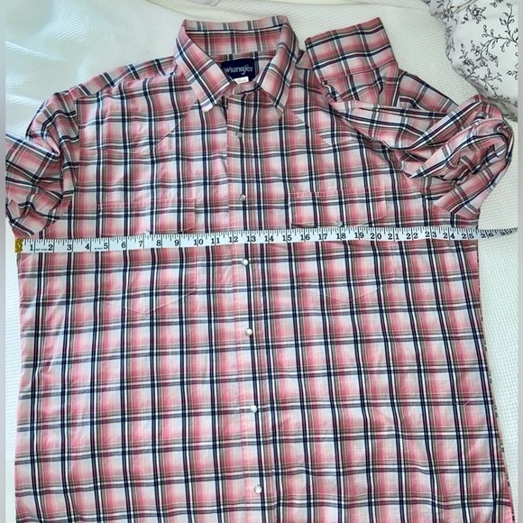 2/49$ Men’s Wrangler pink & gray‎ plaid long sleeves cotton buttoned shirt Sz XL - Picture 5 of 8